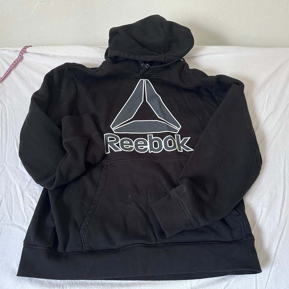Men's Sweatshirt Hoodie Reebok Black and Silver Logo Size XL Pullover Sports